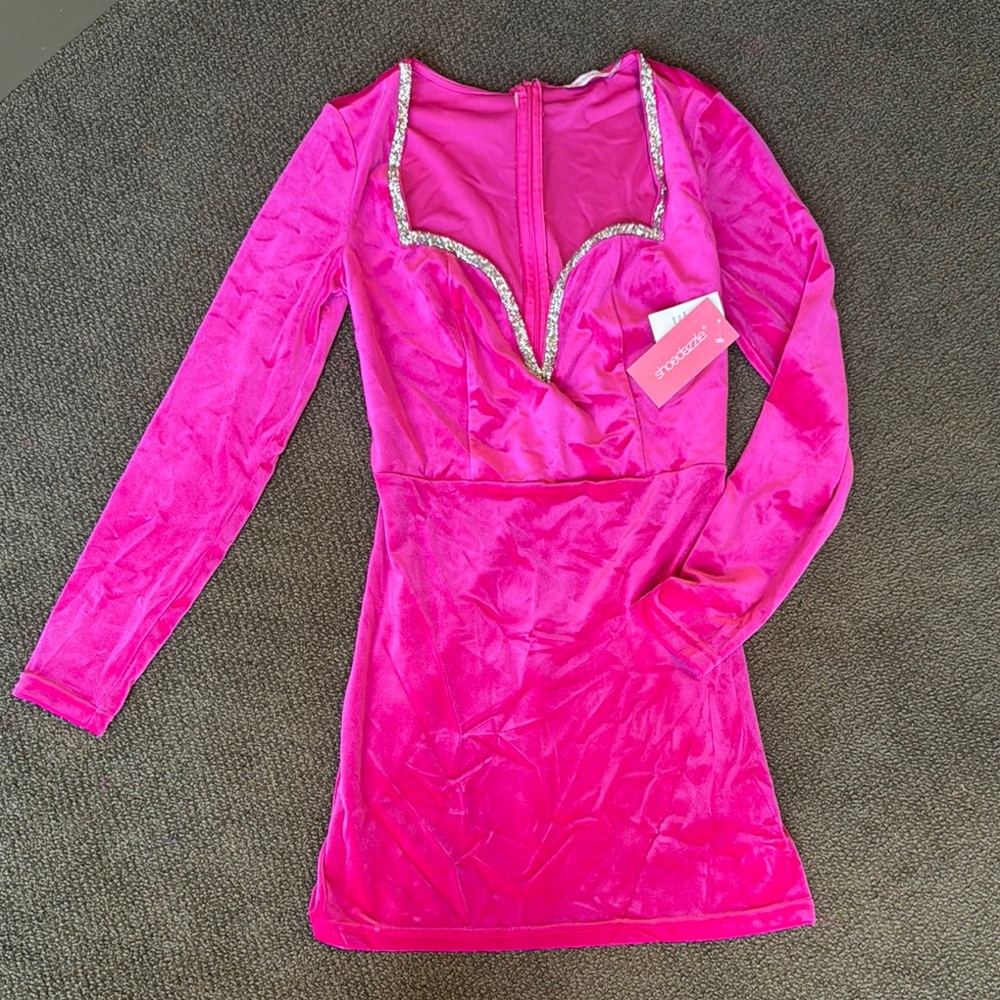 Shoe Dazzle Pink Dress with Rhinestone Trim